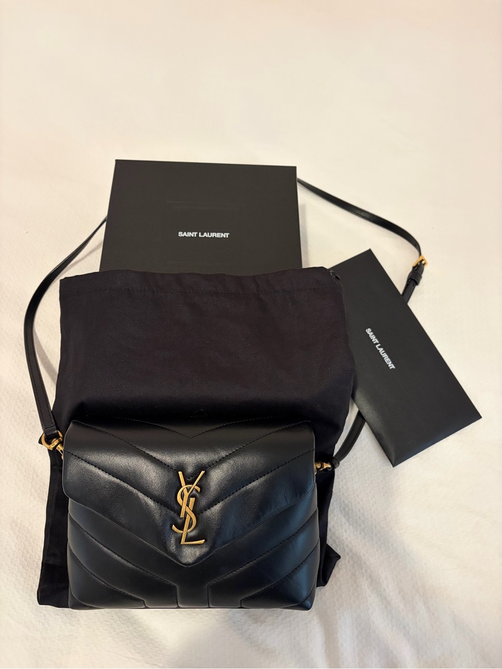 YSL Toy Lou Lou Saint Laurent Black Quilted Leather Crossbody with Gold YSL Logo - Picture 3 of 8